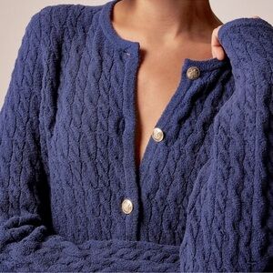 J. Crew | Odette Cable Knit Sweater Lady Jacket in Cotton Blend Boucle Old Money